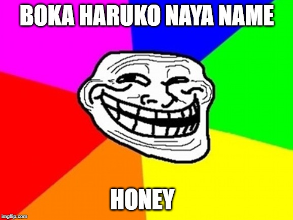 Troll Face Colored | BOKA HARUKO NAYA NAME; HONEY | image tagged in memes,troll face colored | made w/ Imgflip meme maker