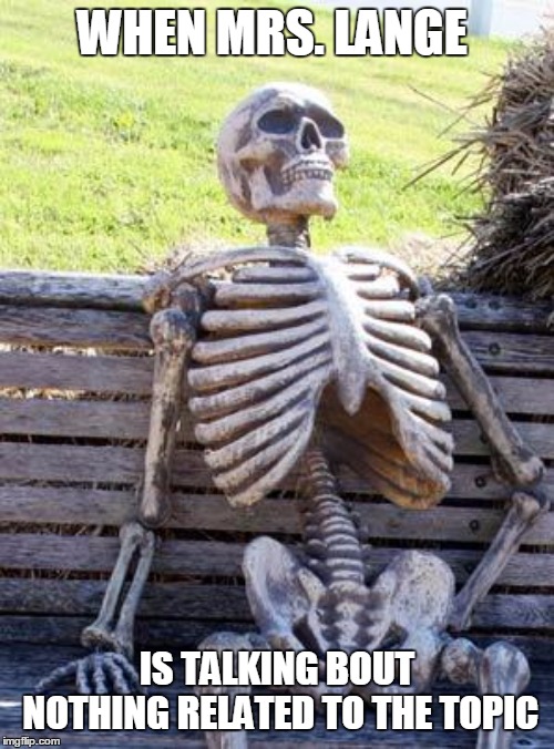 Waiting Skeleton | WHEN MRS. LANGE; IS TALKING BOUT NOTHING RELATED TO THE TOPIC | image tagged in memes,waiting skeleton | made w/ Imgflip meme maker