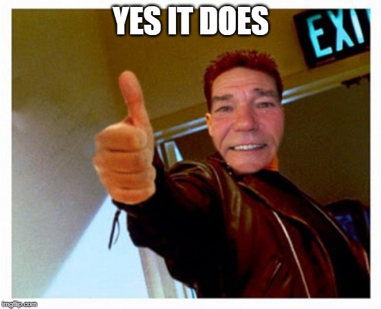 thumbs up | YES IT DOES | image tagged in thumbs up | made w/ Imgflip meme maker