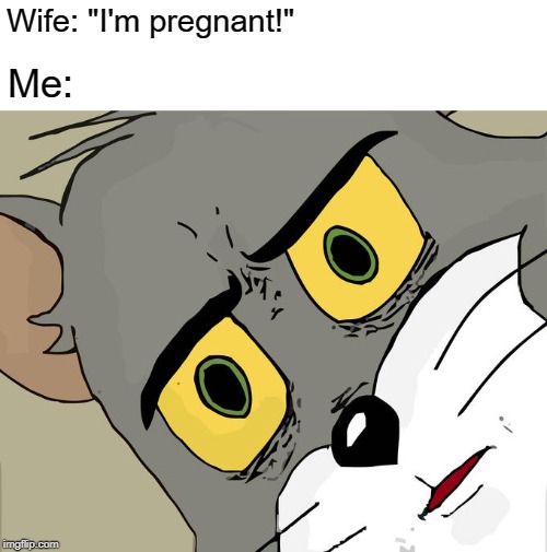 Unsettled Tom Meme | Wife: "I'm pregnant!"; Me: | image tagged in memes,unsettled tom | made w/ Imgflip meme maker