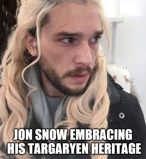 JON SNOW EMBRACING HIS TARGARYEN HERITAGE | image tagged in game of thrones | made w/ Imgflip meme maker