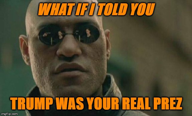 Matrix Morpheus | WHAT IF I TOLD YOU; TRUMP WAS YOUR REAL PREZ | image tagged in memes,matrix morpheus | made w/ Imgflip meme maker