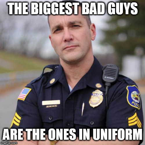The truth hurts.... in more ways than one | THE BIGGEST BAD GUYS; ARE THE ONES IN UNIFORM | image tagged in cop,cops,uniform,in uniform,bad guy,bad guys | made w/ Imgflip meme maker