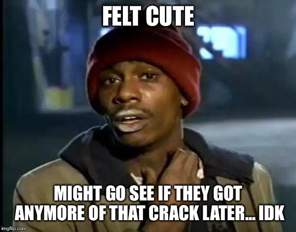 Y'all Got Any More Of That Meme | FELT CUTE; MIGHT GO SEE IF THEY GOT ANYMORE OF THAT CRACK LATER... IDK | image tagged in memes,y'all got any more of that | made w/ Imgflip meme maker