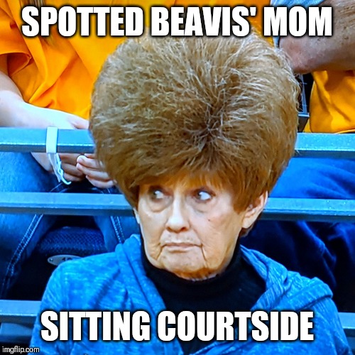 Mother Beavis | SPOTTED BEAVIS' MOM; SITTING COURTSIDE | image tagged in mother beavis | made w/ Imgflip meme maker
