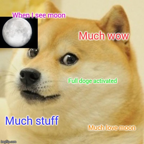 Doge | When I see moon; Much wow; Full doge activated; Much stuff; Much love moon | image tagged in memes,doge | made w/ Imgflip meme maker