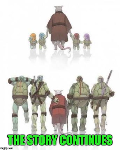 TMNT Grown up | THE STORY CONTINUES | image tagged in tmnt grown up | made w/ Imgflip meme maker