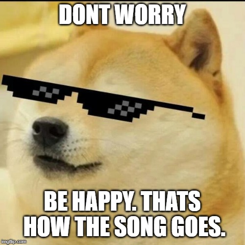 Sunglass Doge | DONT WORRY BE HAPPY. THATS HOW THE SONG GOES. | image tagged in sunglass doge | made w/ Imgflip meme maker
