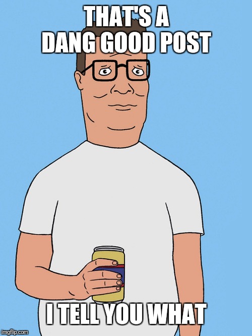 Hank hill life | THAT'S A DANG GOOD POST I TELL YOU WHAT | image tagged in hank hill life | made w/ Imgflip meme maker