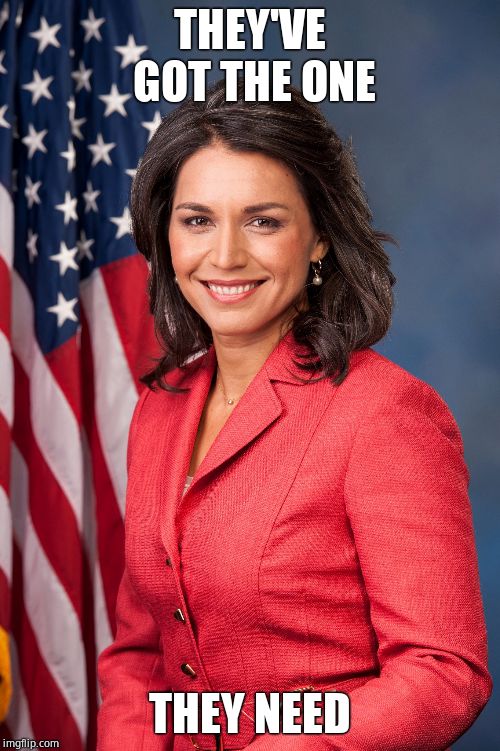 Tulsi Gabbard | THEY'VE GOT THE ONE THEY NEED | image tagged in tulsi gabbard | made w/ Imgflip meme maker