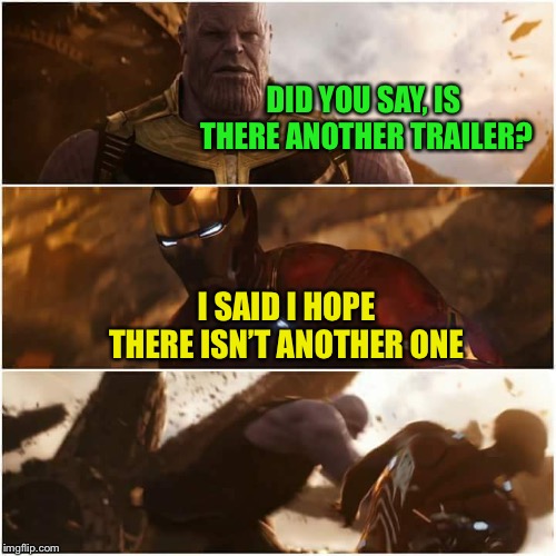 avengers infinity war | DID YOU SAY, IS THERE ANOTHER TRAILER? I SAID I HOPE THERE ISN’T ANOTHER ONE | image tagged in avengers infinity war | made w/ Imgflip meme maker