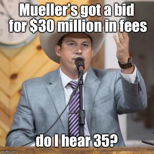 Mueller’s got a bid for $30 million in fees do I hear 35? | made w/ Imgflip meme maker
