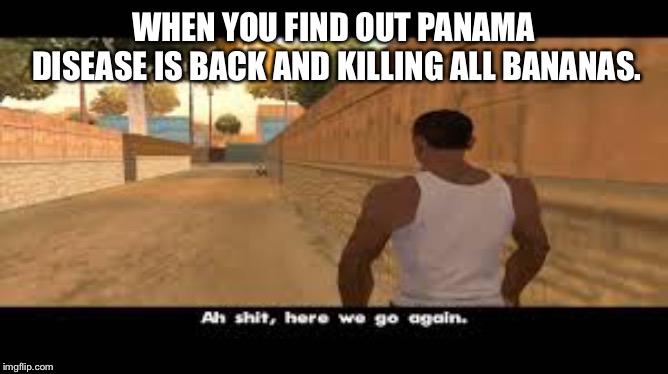 Aw shit, here we go again. | WHEN YOU FIND OUT PANAMA DISEASE IS BACK AND KILLING ALL BANANAS. | image tagged in aw shit here we go again | made w/ Imgflip meme maker