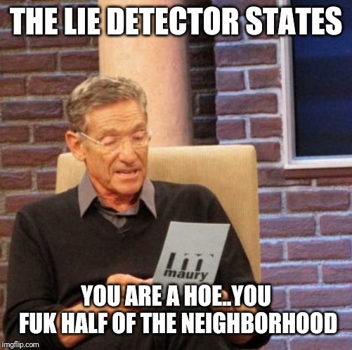 Maury Lie Detector | THE LIE DETECTOR STATES; YOU ARE A HOE..YOU FUK HALF OF THE NEIGHBORHOOD | image tagged in memes,maury lie detector | made w/ Imgflip meme maker