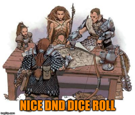 Playing old school DND | NICE DND DICE ROLL | image tagged in dnd party | made w/ Imgflip meme maker