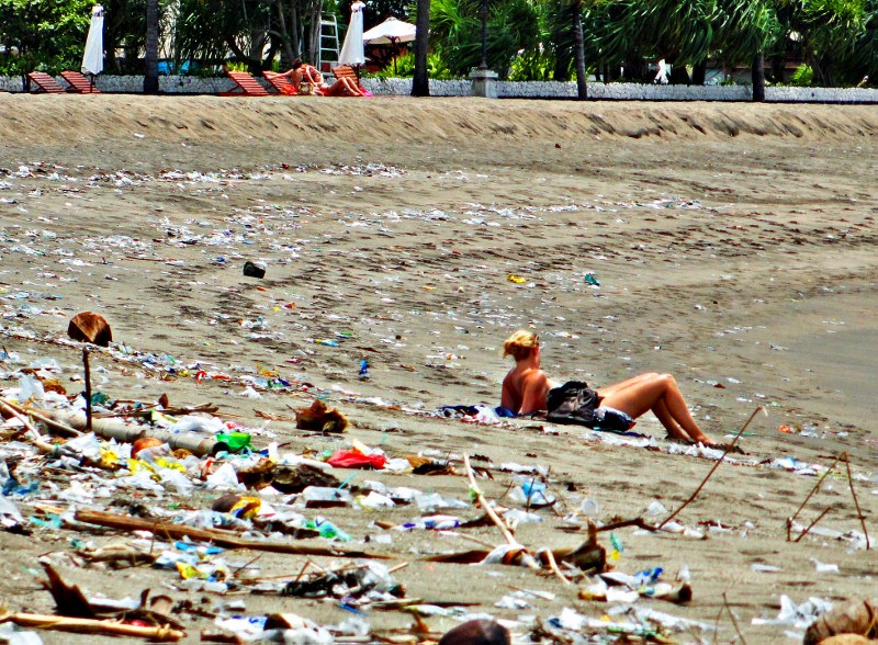 beach trash Bali Blank Meme Template