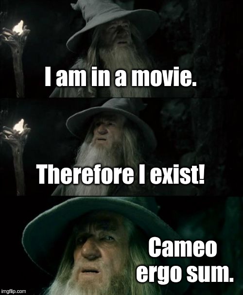 The proof of God is in the Bible! | I am in a movie. Therefore I exist! Cameo ergo sum. | image tagged in memes,confused gandalf | made w/ Imgflip meme maker