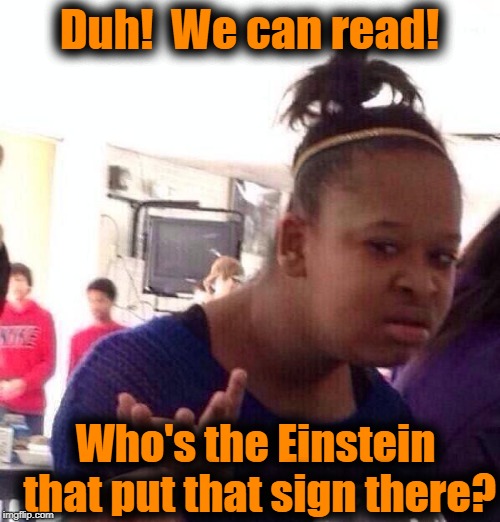 Black Girl Wat Meme | Duh!  We can read! Who's the Einstein that put that sign there? | image tagged in memes,black girl wat | made w/ Imgflip meme maker