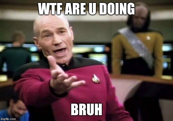 Picard Wtf Meme |  WTF ARE U DOING; BRUH | image tagged in memes,picard wtf | made w/ Imgflip meme maker
