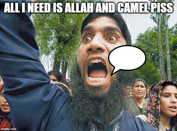 Crazed Muslim | ALL I NEED IS ALLAH AND CAMEL PISS | image tagged in crazed muslim | made w/ Imgflip meme maker