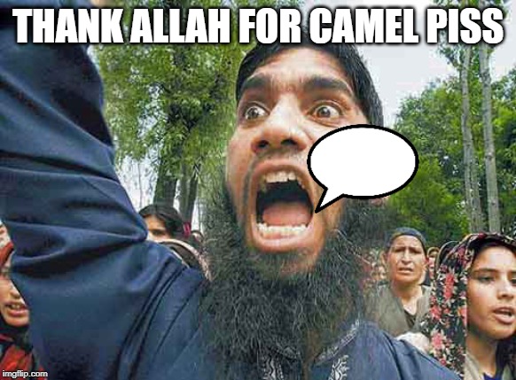 Crazed Muslim | THANK ALLAH FOR CAMEL PISS | image tagged in crazed muslim | made w/ Imgflip meme maker