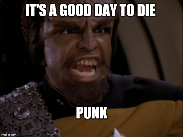 Lt Worf | IT'S A GOOD DAY TO DIE PUNK | image tagged in lt worf | made w/ Imgflip meme maker