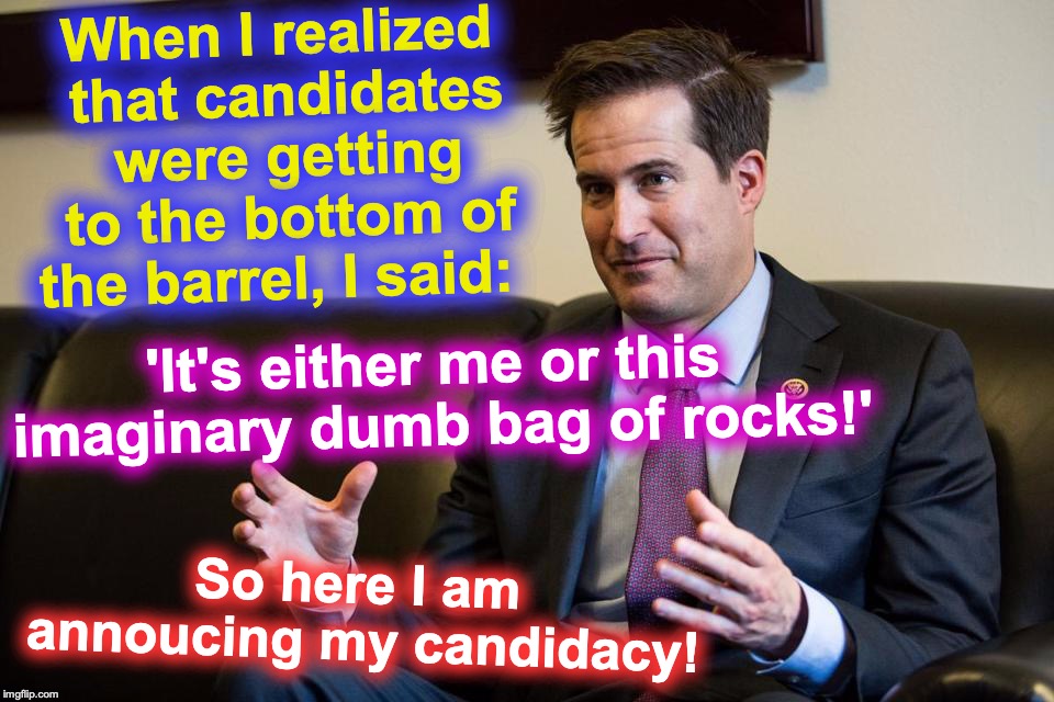 Seth Moulton, or, a Bag or Rocks... it's your decision 2020 | When I realized that candidates were getting to the bottom of the barrel, I said:; 'It's either me or this imaginary dumb bag of rocks!'; So here I am annoucing my candidacy! | image tagged in candidate | made w/ Imgflip meme maker