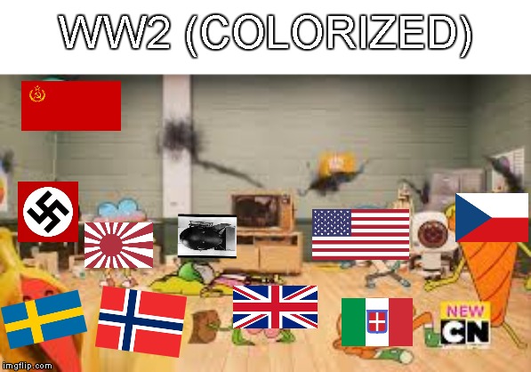 ww2 in gumball | WW2 (COLORIZED) | image tagged in ww2,germany,america,italy,atomic bomb,the amazing world of gumball | made w/ Imgflip meme maker