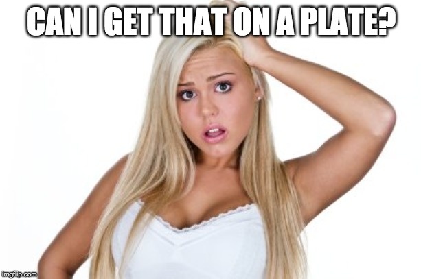 Dumb Blonde | CAN I GET THAT ON A PLATE? | image tagged in dumb blonde | made w/ Imgflip meme maker