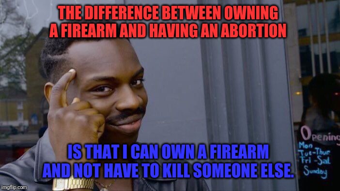 Roll Safe Think About It Meme | THE DIFFERENCE BETWEEN OWNING A FIREARM AND HAVING AN ABORTION; IS THAT I CAN OWN A FIREARM AND NOT HAVE TO KILL SOMEONE ELSE. | image tagged in memes,roll safe think about it,abortion,2nd amendment,gun rights | made w/ Imgflip meme maker