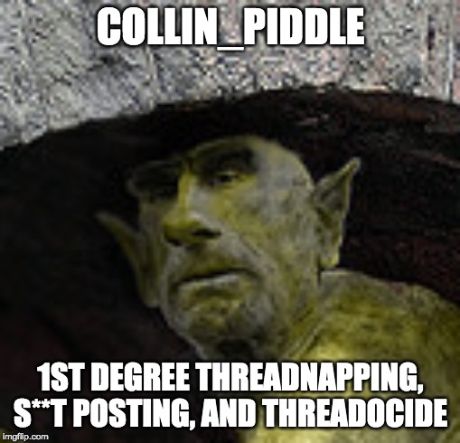 COLLIN_PIDDLE; 1ST DEGREE THREADNAPPING, S**T POSTING, AND THREADOCIDE | made w/ Imgflip meme maker
