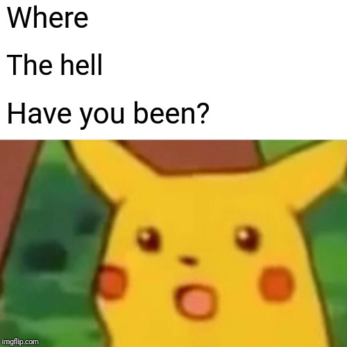 Surprised Pikachu Meme | Where The hell Have you been? | image tagged in memes,surprised pikachu | made w/ Imgflip meme maker