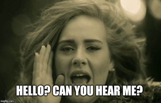 Adele Hello | HELLO? CAN YOU HEAR ME? | image tagged in adele hello | made w/ Imgflip meme maker