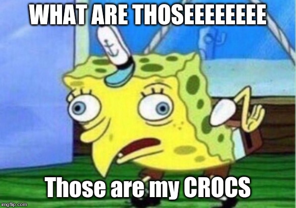 Mocking Spongebob Meme | WHAT ARE THOSEEEEEEEE; Those are my CROCS | image tagged in memes,mocking spongebob | made w/ Imgflip meme maker
