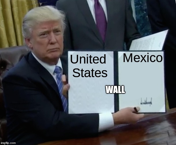 Trump Bill Signing Meme | Mexico; United States; WALL | image tagged in memes,trump bill signing | made w/ Imgflip meme maker