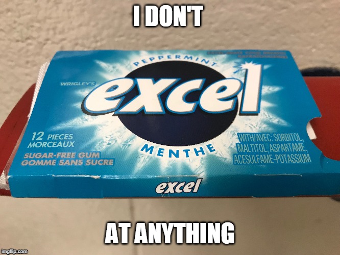 I'm telling the truth tho. Excel meme | I DON'T; AT ANYTHING | image tagged in memes,gum,truth hurts | made w/ Imgflip meme maker