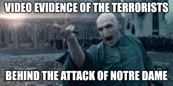 Voldemort | VIDEO EVIDENCE OF THE TERRORISTS; BEHIND THE ATTACK OF NOTRE DAME | image tagged in voldemort,politcs,church,catholic,notre dame | made w/ Imgflip meme maker