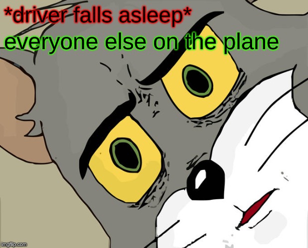 Unsettled Tom | *driver falls asleep*; everyone else on the plane | image tagged in memes,unsettled tom | made w/ Imgflip meme maker