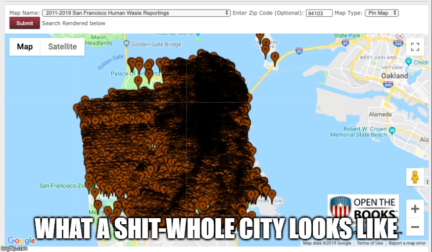 San Franshitsco | WHAT A SHIT-WHOLE CITY LOOKS LIKE | image tagged in fece,san francisco,shithole | made w/ Imgflip meme maker