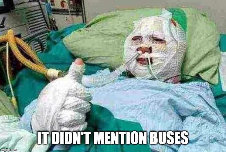 Bandage boy | IT DIDN'T MENTION BUSES | image tagged in bandage boy | made w/ Imgflip meme maker