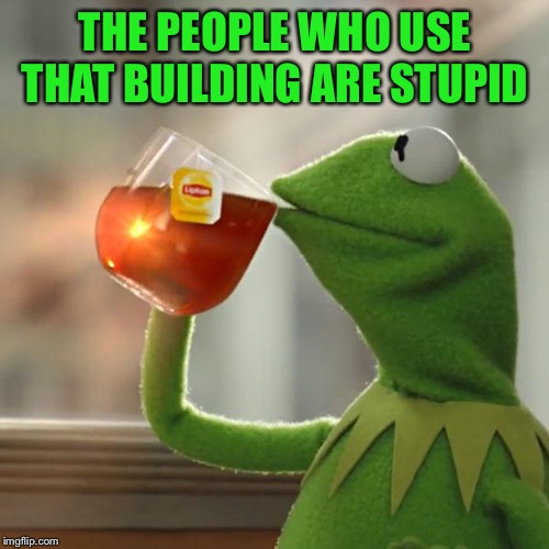 But That's None Of My Business Meme | THE PEOPLE WHO USE THAT BUILDING ARE STUPID | image tagged in memes,but thats none of my business,kermit the frog | made w/ Imgflip meme maker