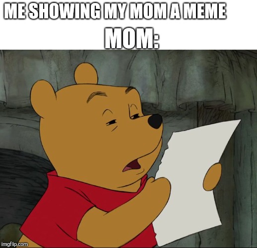 Winnie The Pooh | ME SHOWING MY MOM A MEME; MOM: | image tagged in winnie the pooh | made w/ Imgflip meme maker