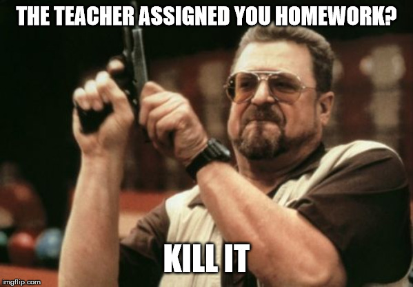 Am I The Only One Around Here Meme | THE TEACHER ASSIGNED YOU HOMEWORK? KILL IT | image tagged in memes,am i the only one around here | made w/ Imgflip meme maker