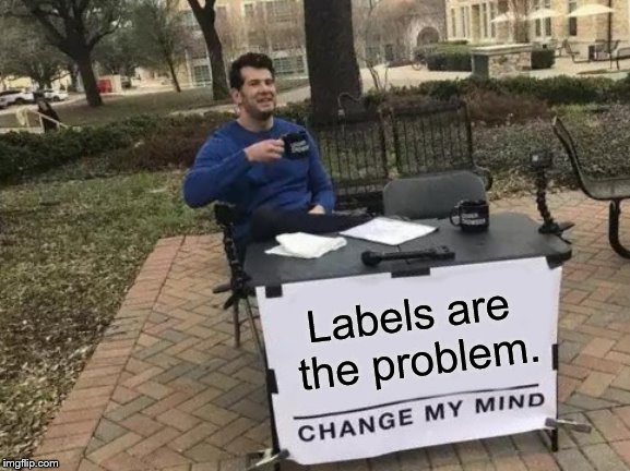 Labels aren't the WHOLE problem but checking boxes on the myriad of modern forms allows artificial and meaningless distinctions. | Labels are the problem. | image tagged in change my mind,politics,same old same old,labels,meaningless,douglie | made w/ Imgflip meme maker