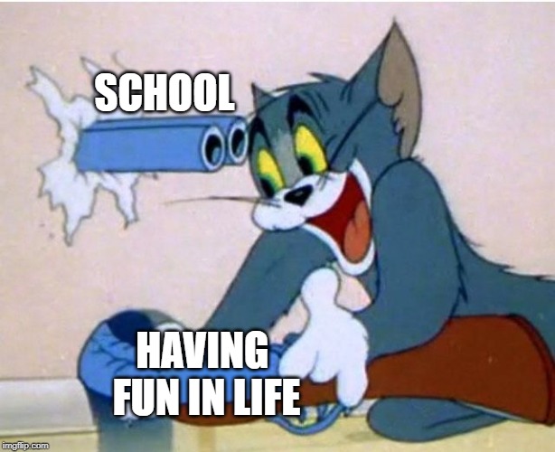 Tom and Jerry | SCHOOL; HAVING FUN IN LIFE | image tagged in tom and jerry | made w/ Imgflip meme maker