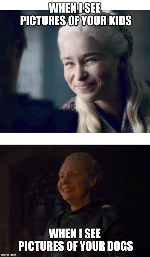 WHEN I SEE PICTURES OF YOUR KIDS; WHEN I SEE PICTURES OF YOUR DOGS | image tagged in game of thrones | made w/ Imgflip meme maker