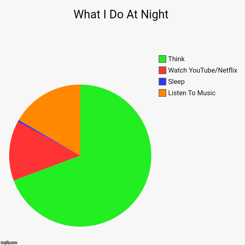 What I Do At Night | Listen To Music , Sleep, Watch YouTube/Netflix, Think | image tagged in charts,pie charts | made w/ Imgflip chart maker