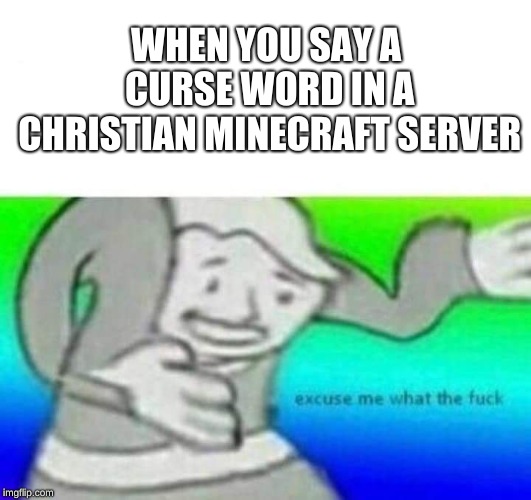 Christian Severs ;) | WHEN YOU SAY A CURSE WORD IN A CHRISTIAN MINECRAFT SERVER | image tagged in fallout what thy fck,minecraft memes | made w/ Imgflip meme maker