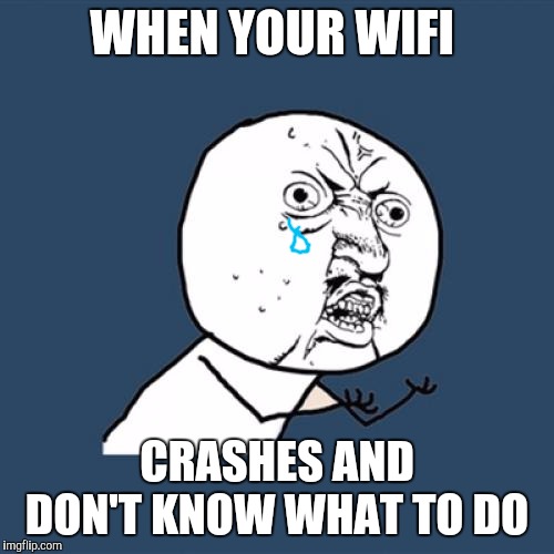 Y U No Meme | WHEN YOUR WIFI; CRASHES AND DON'T KNOW WHAT TO DO | image tagged in memes,y u no | made w/ Imgflip meme maker