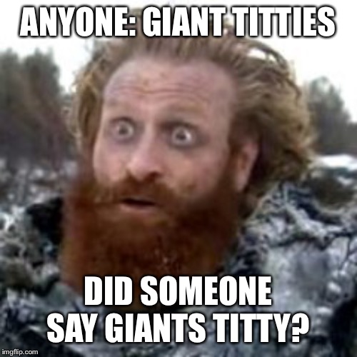 tormund | ANYONE: GIANT TITTIES; DID SOMEONE SAY GIANTS TITTY? | image tagged in tormund | made w/ Imgflip meme maker